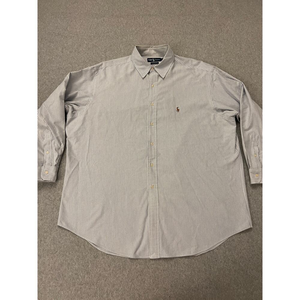 Ralph Lauren Shirt Men 17 1/2-34 Yarmouth Cotton Oxford‎ Button Down Pinstripe